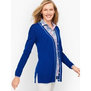[Talbots] Blue Tipped Girlfriend Cardigan V-Neck Sweater Size Medium Petite MP